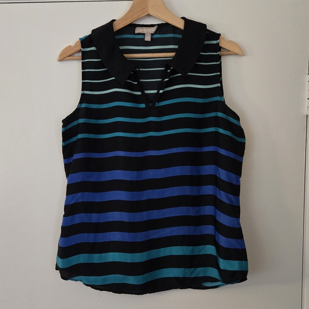 Banana Republic Blue Stripe Sleeveless Dress Top Size S